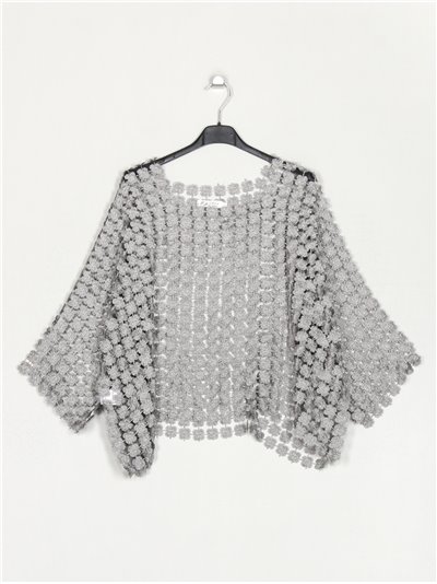 Oversized blouse with guipure gris