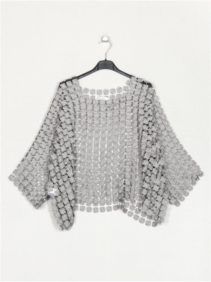 Oversized blouse with guipure gris