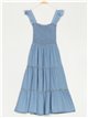 Gathered maxi denim effect dress azul-claro