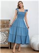 Gathered maxi denim effect dress azul-claro