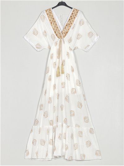 Maxi printed dress with sequins blanco