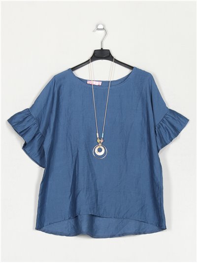 Oversized blouse with ruffles azul