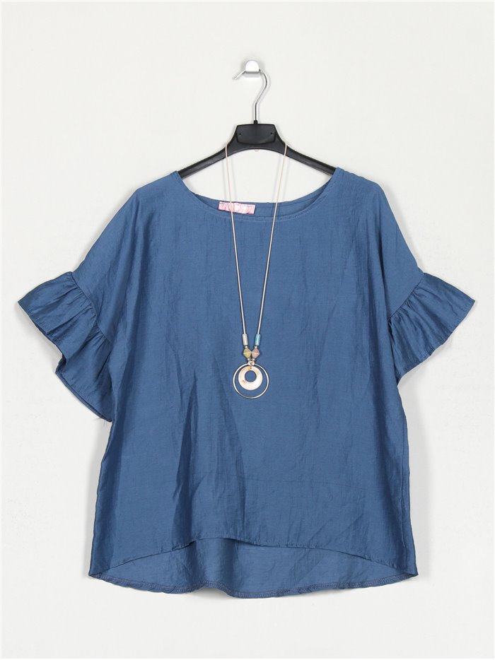 Oversized blouse with ruffles azul