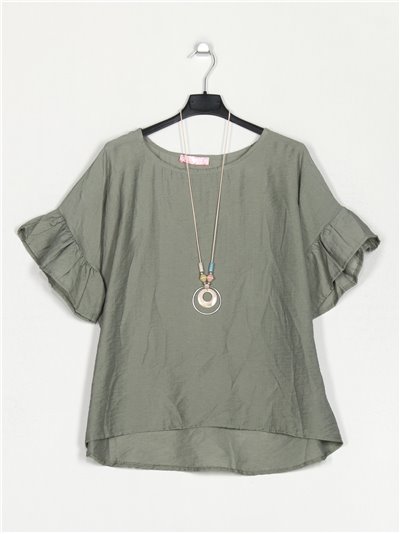 Oversized blouse with ruffles verde-militar