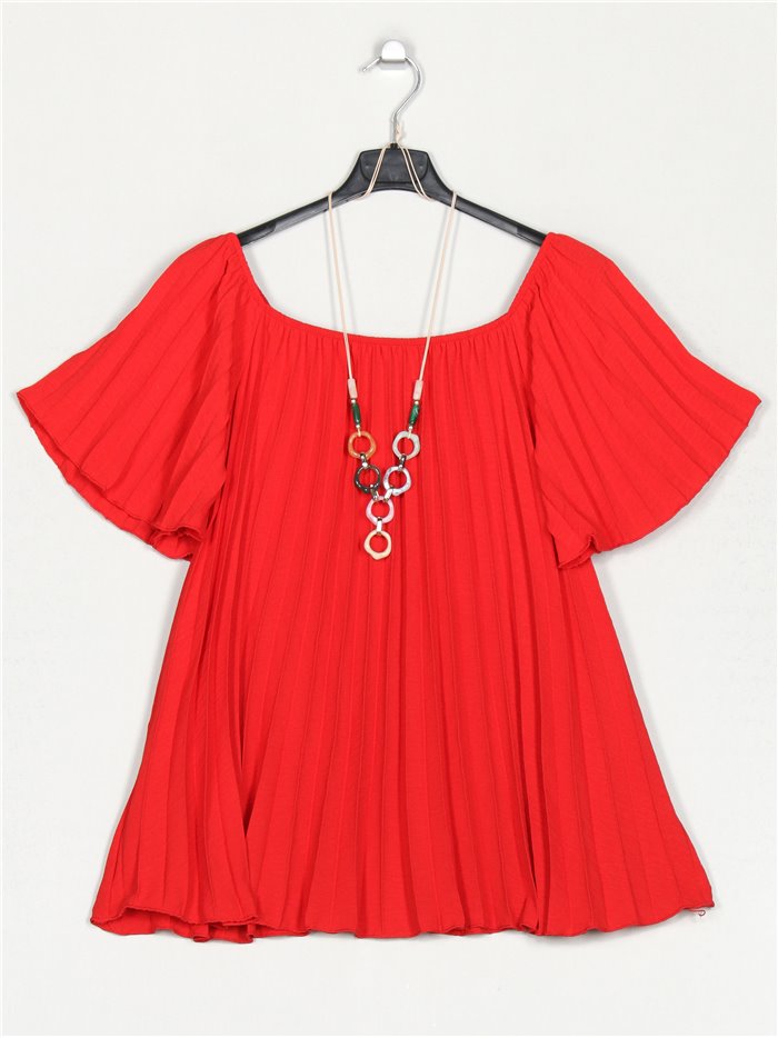 Pleated blouse rojo