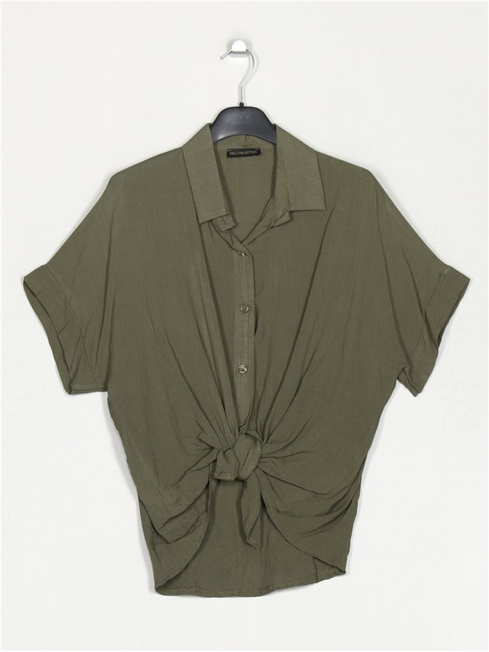 Camisa efecto lino verde-militar