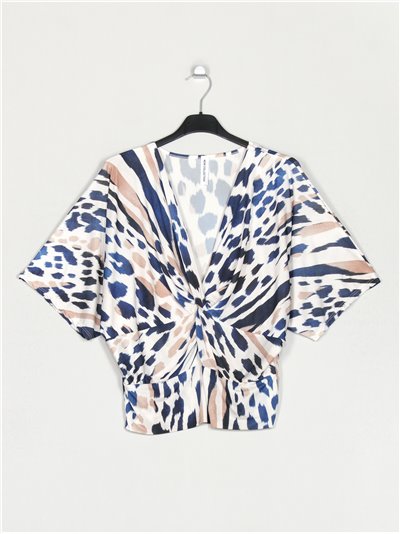 Flowing animal print blouse with knots multi-marino