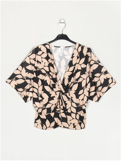 Flowing blouse with knots negro-beis