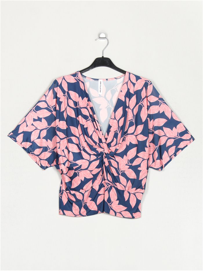 Flowing blouse with knots azul-rosa
