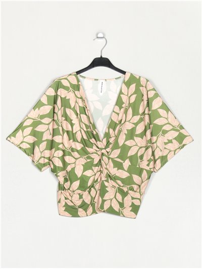 Flowing blouse with knots verde-beis