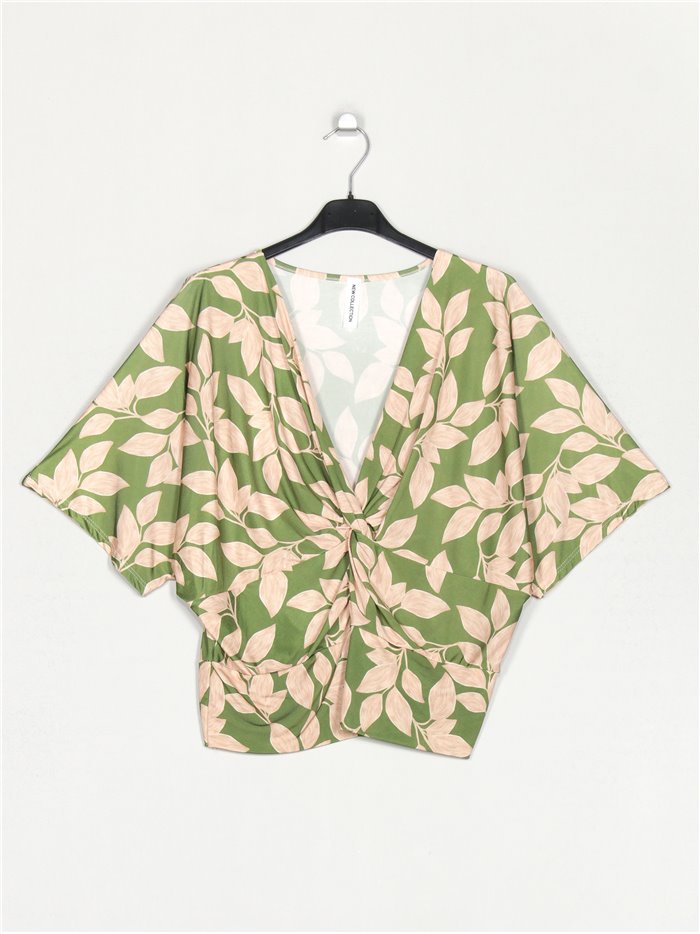 Flowing blouse with knots verde-beis