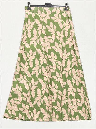 Flowing leaves printed skirt verde-beis