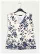 Linen effect floral blouse marino