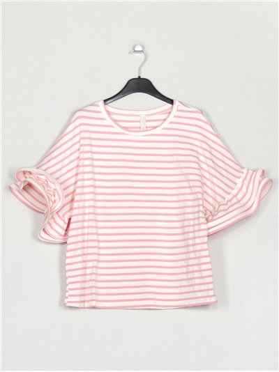 Striped top with ruffles rosa