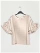Striped top with ruffles camel