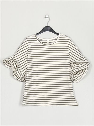 Striped top with ruffles verde-militar