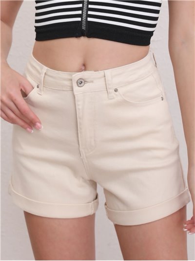 Belted denim shorts beis (S-XXL)