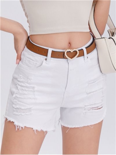 Ripped denim shorts with belt blanco (XS-XL)