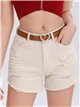 Ripped denim shorts with belt beis (XS-XL)