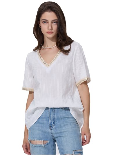 Striped embroidered blouse blanco (M-L-XL-XXL)