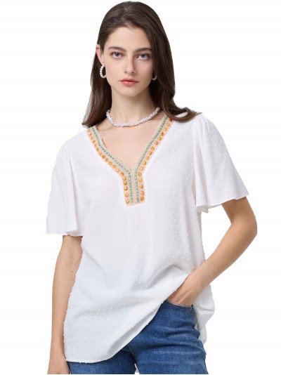 Beaded plumeti blouse blanco (M-L-XL-XXL)