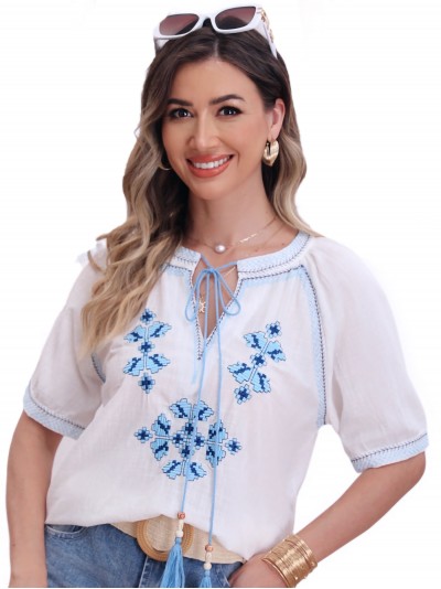 Embroidered linen effect blouse (M-L-XL-XXL)