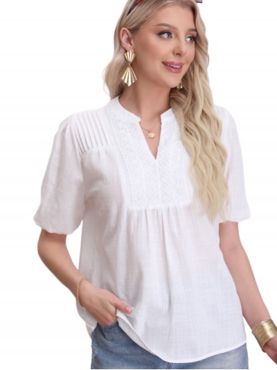 Linen effect blouse blanco (M-L-XL-XXL)