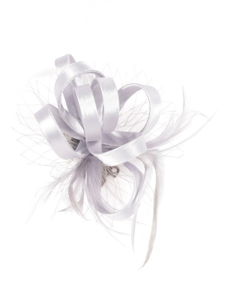 Tocado pequeño plumas plata