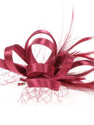 Tocado pequeño plumas granate 2