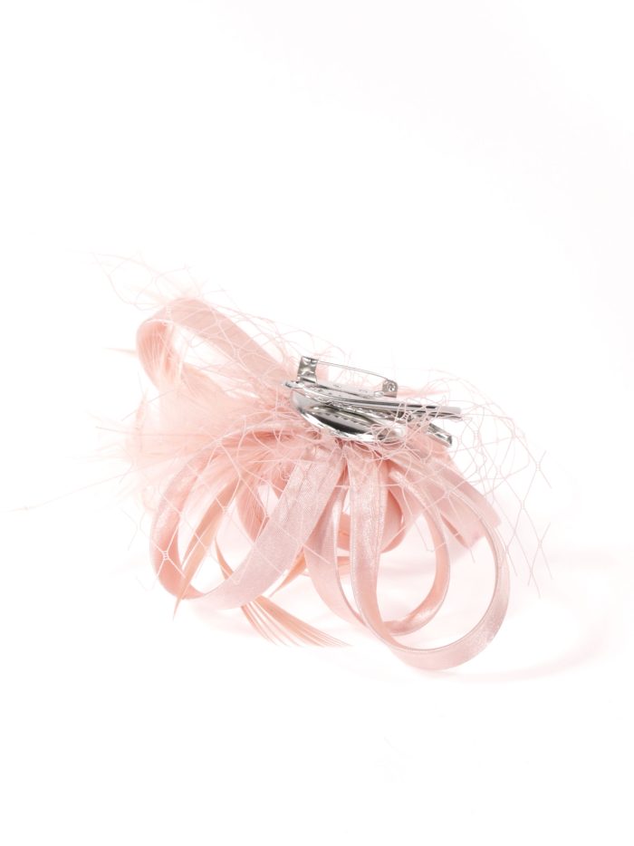 Tocado pequeño plumas rosa-palo