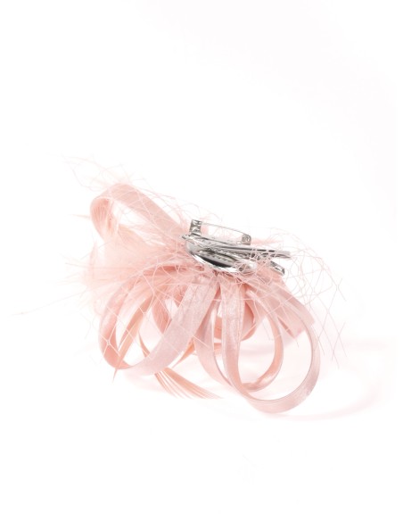 Tocado pequeño plumas rosa-palo