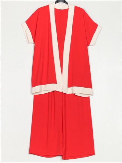 Conjunto Kimono contraste talla grande + pantalón rojo