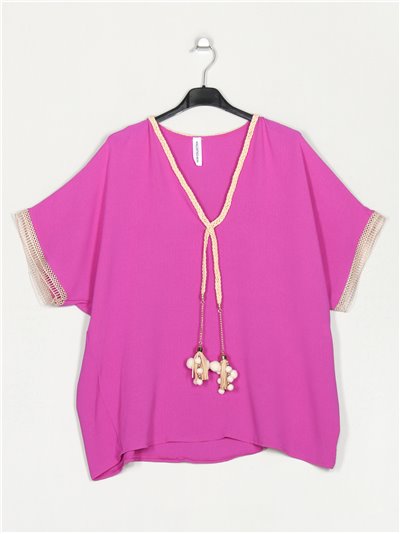 Plus size blouse with tassels details buganvilla