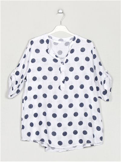 Linen effect polka dot blouse blanco