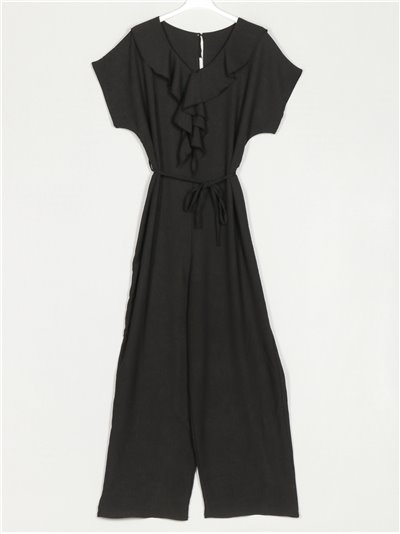 Belted jumpsuit with ruffles negro
