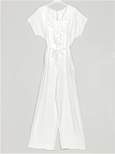 Belted jumpsuit with ruffles blanco