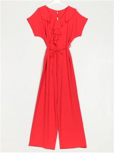Belted jumpsuit with ruffles rojo