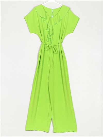 Belted jumpsuit with ruffles verde-manzana