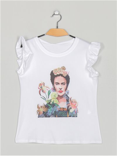 Printed t-shirt with ruffle trims (S/M-L/XL)
