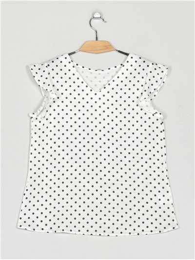 Polka dot blouse with ruffle trims (M-L-XL-2XL)