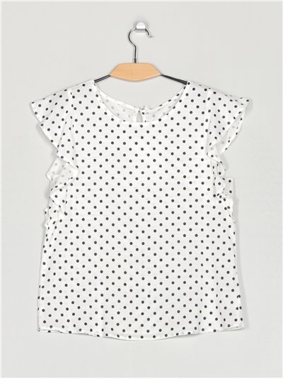 Polka dot blouse with ruffle trims (M-L-XL)