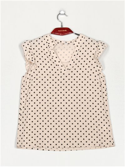 Polka dot blouse with ruffle trims (M-L-XL)