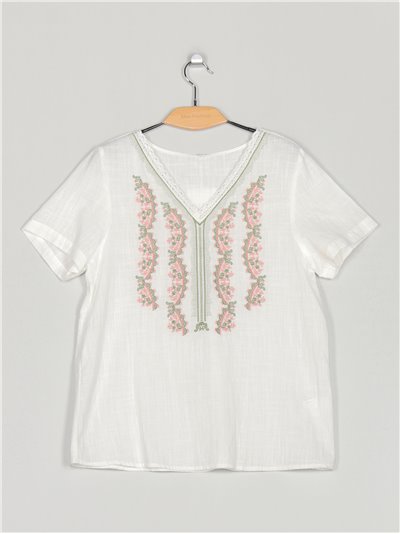 Embroidered linen effect blouse (M-L-XL)