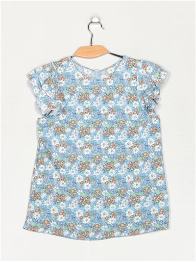 Floral print blouse with ruffle trims (M-L-XL-XXL)