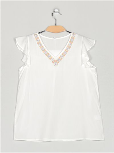 Embroidered blouse with ruffle trims (M-L-XL-2XL)
