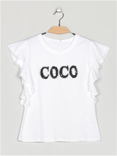 Coco t-shirt with rhinestone blanco (M/L-L/XL-XL/XXL)