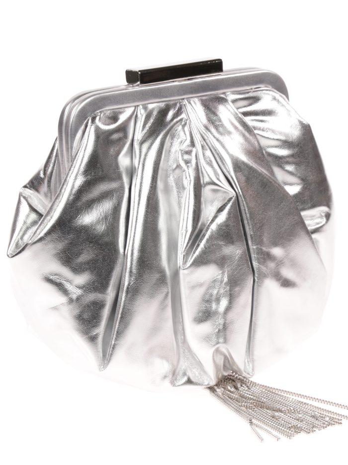 Clutch festa metallizzato con nappe argento