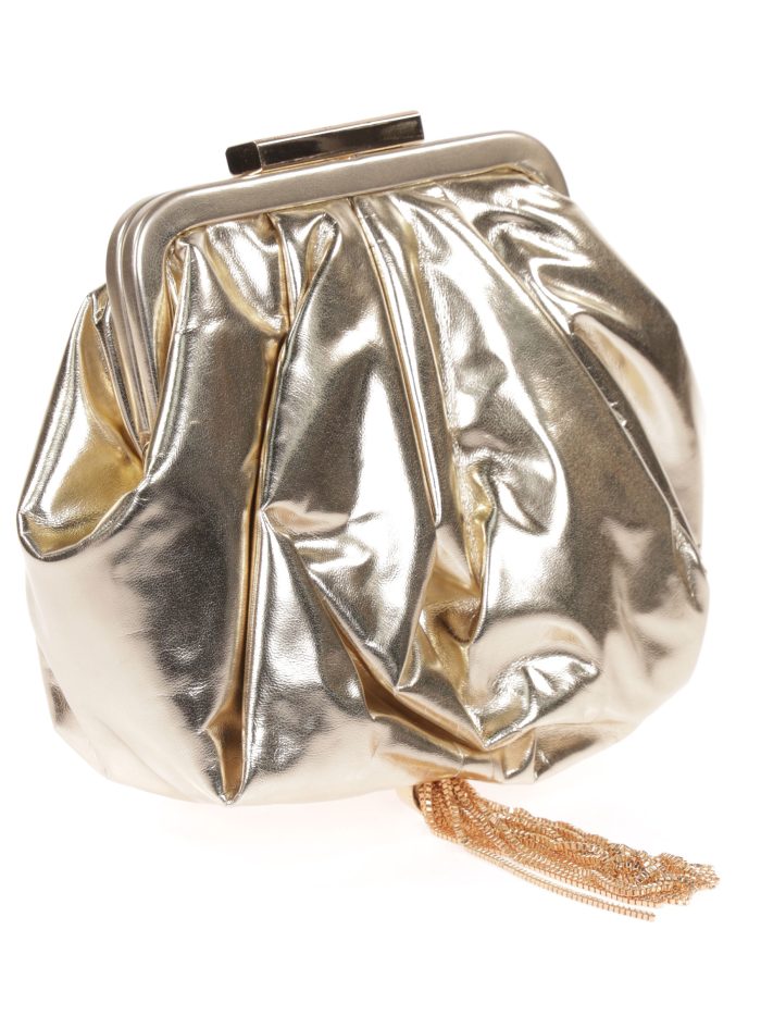 Clutch fiesta metalizado borlas oro
