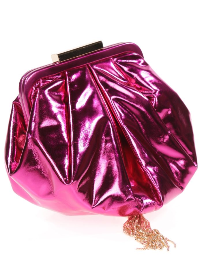 Pochette de fête métallisée à pompons fuchsia
