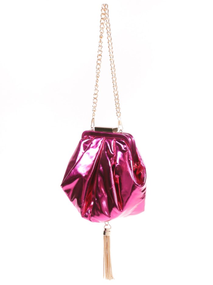 Pochette de fête métallisée à pompons fuchsia